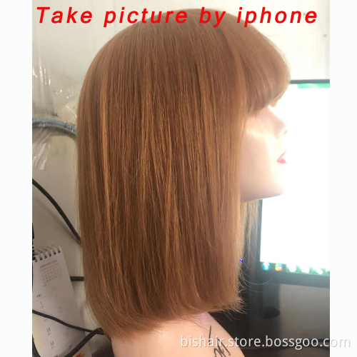 12 Inch Light Blonde Wig For Women 150% Density Machine Made Short Bod Wig Brazilian Straight Hair Pixie Cut Wigs With Bangs